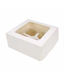 Упаковка 16х16х10 см, на 4 капкейка, с окном, белая Упаковка 16х16х10 см, на 4 капкейка, с окном, белая