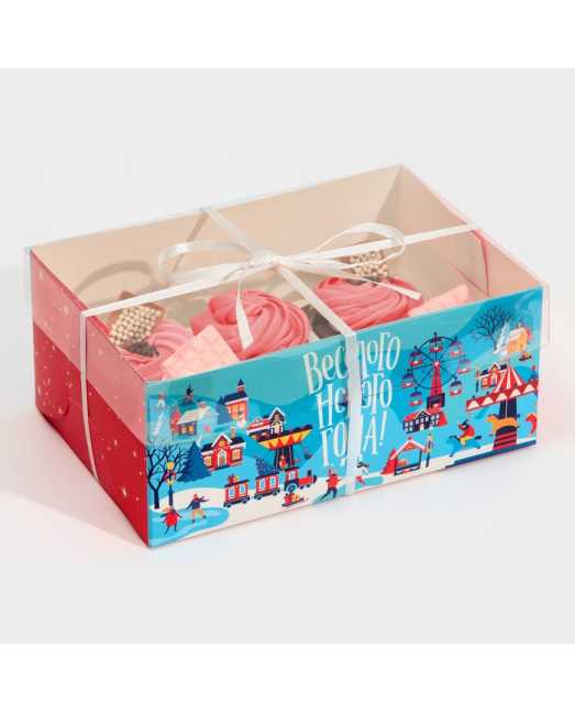 Коробка для 6 капкейков «Новогодние каникулы», 23×16×10 см - товары для кондитеров.