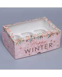 Коробка на 6 капкейков «Happy winter», с окном, 25х17х10 см