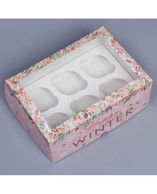 Коробка на 6 капкейков «Happy winter», с окном, 25х17х10 см - товары для кондитеров.
