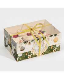 Коробка 23×16×10 см, для 6 капкейков, бело-золотая, пластиковая крышка