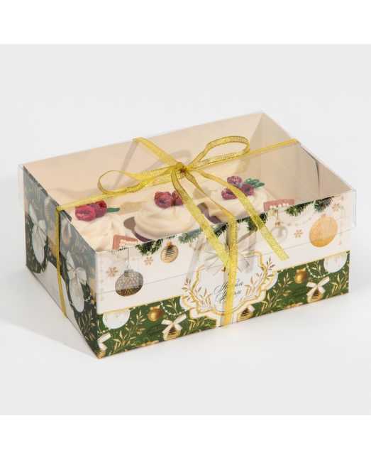 Коробка для 6 капкейков «Бело-золотой», 23×16×10 см - товары для кондитеров.