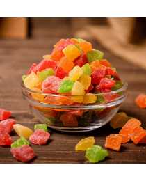 Цукаты глазированные в сахаре из папайи, разноцветные, кубиками 6х6 мм, 100 г