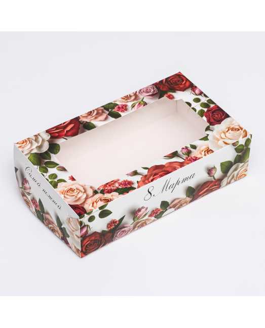 Коробка с окном под зефир «8 марта, розы», 25 х 15 х 7 см - товары для кондитеров. Коробка с окном под зефир «8 марта, розы», 25 х 15 х 7 см - товары для кондитеров.