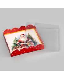 Коробка 15х15х3 см, для печенья, «Дед Мороз», PVC крышка Коробка 15х15х3 см, для печенья, «Дед Мороз», PVC крышка