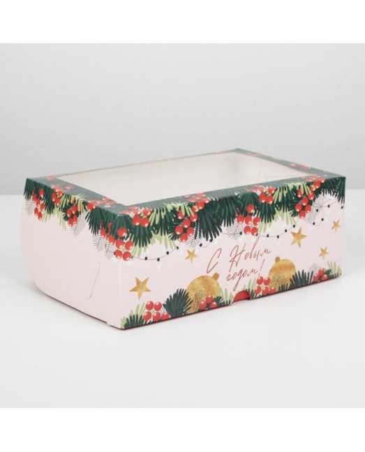 Коробка для 6 капкейков «Новогодний подарок» 17х25х10 см - товары для кондитеров.