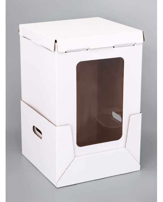 Коробка для торта 32,5х32,5х45 см, с окном, белая