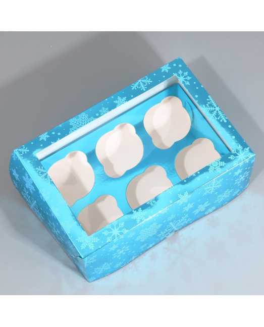 Коробка на 6 капкейков с окном «Снежинки», 25 х 17 х 10 см, металлик - товары для кондитеров. Коробка на 6 капкейков с окном «Снежинки», 25 х 17 х 10 см, металлик - товары для кондитеров.