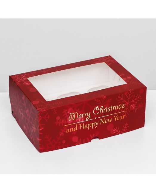 Коробка на 6 капкейков «Счастливый Новый год», с окном, 25х17х10 см - товары для кондитеров. Коробка на 6 капкейков «Счастливый Новый год», с окном, 25х17х10 см - товары для кондитеров.